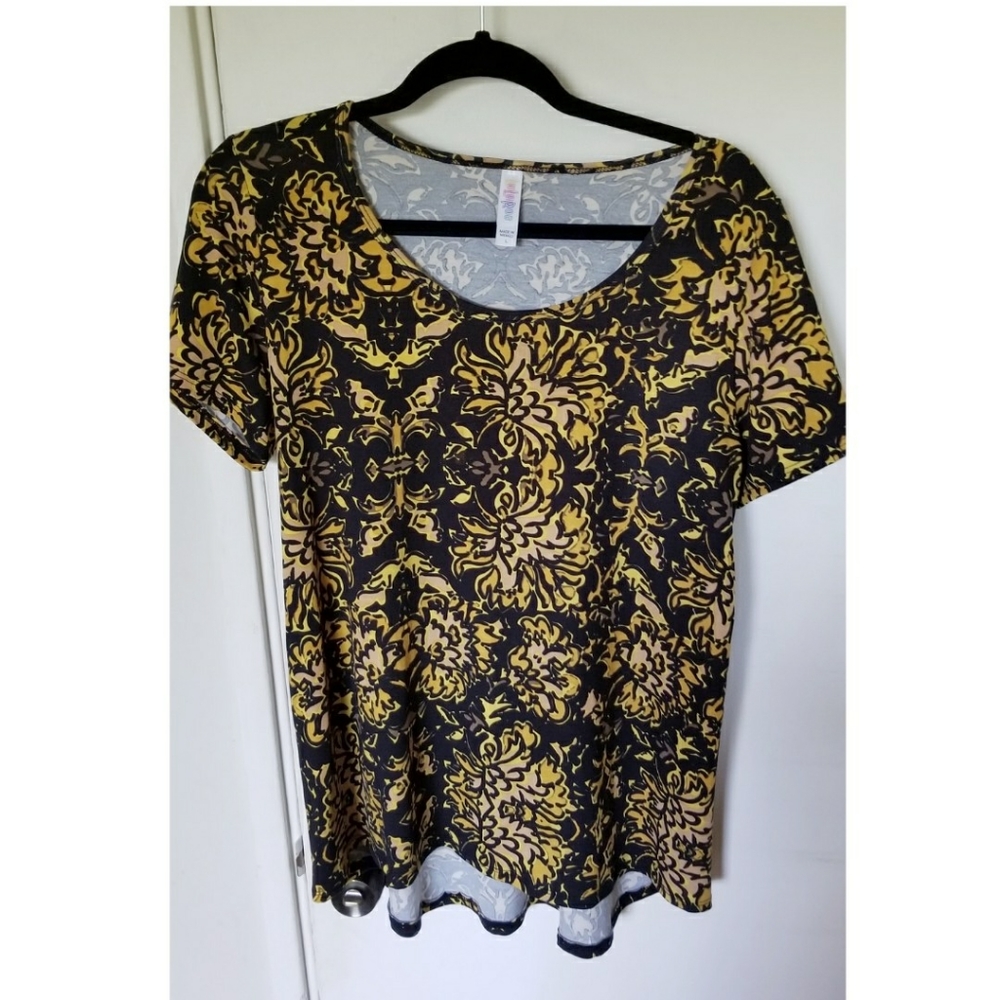 Lularoe Classic Tee L Golden Floral on Black NWOT